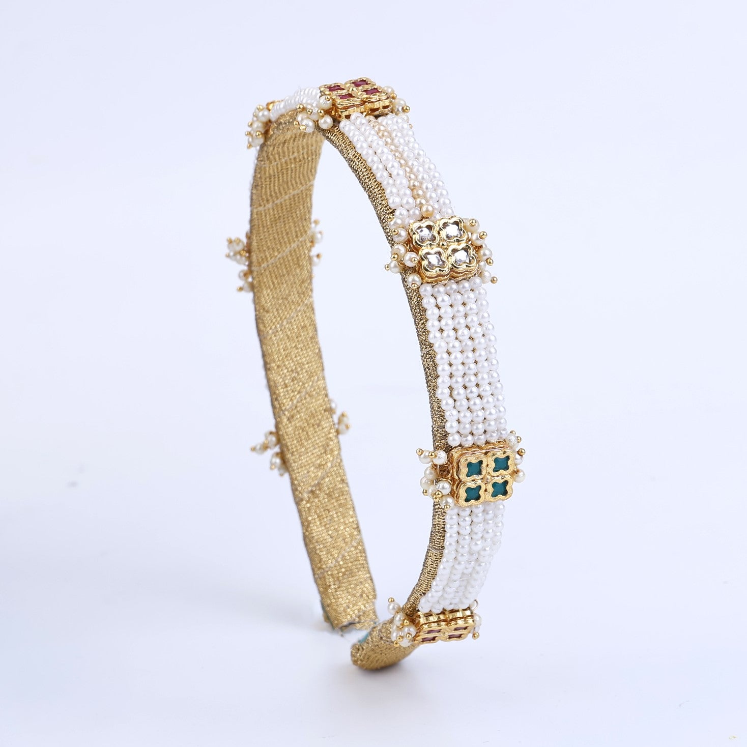 Choko Elegant Floral Beaded Hair Band with Pearls for Girls - Gold & White - Kids Hair Accessory