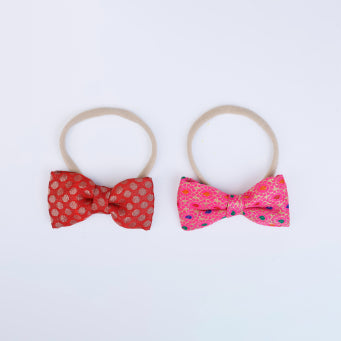 Choko Baby Bow Headband Set - Festive Red and Pink, 2 Pcs Soft Baby Hair Accessories with Polka Dot