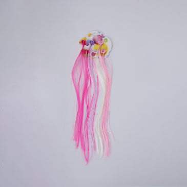 Choko Rainbow Hair Extensions Clip Set for Girls, 6 Pcs - Pink, White & Purple Strands - Multicolor
