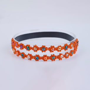 Choko Floral Sequin Crochet Hair Band Handcrafted with Cheerful Crochet Flower for Girls - Orange