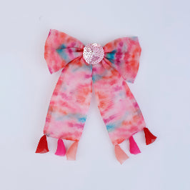 Choko Sequin Center Ombre Bow Hair Clip Hair Accessory Radiant Glitter Finish for Girls - Multicolor - Red, Pink, Orange