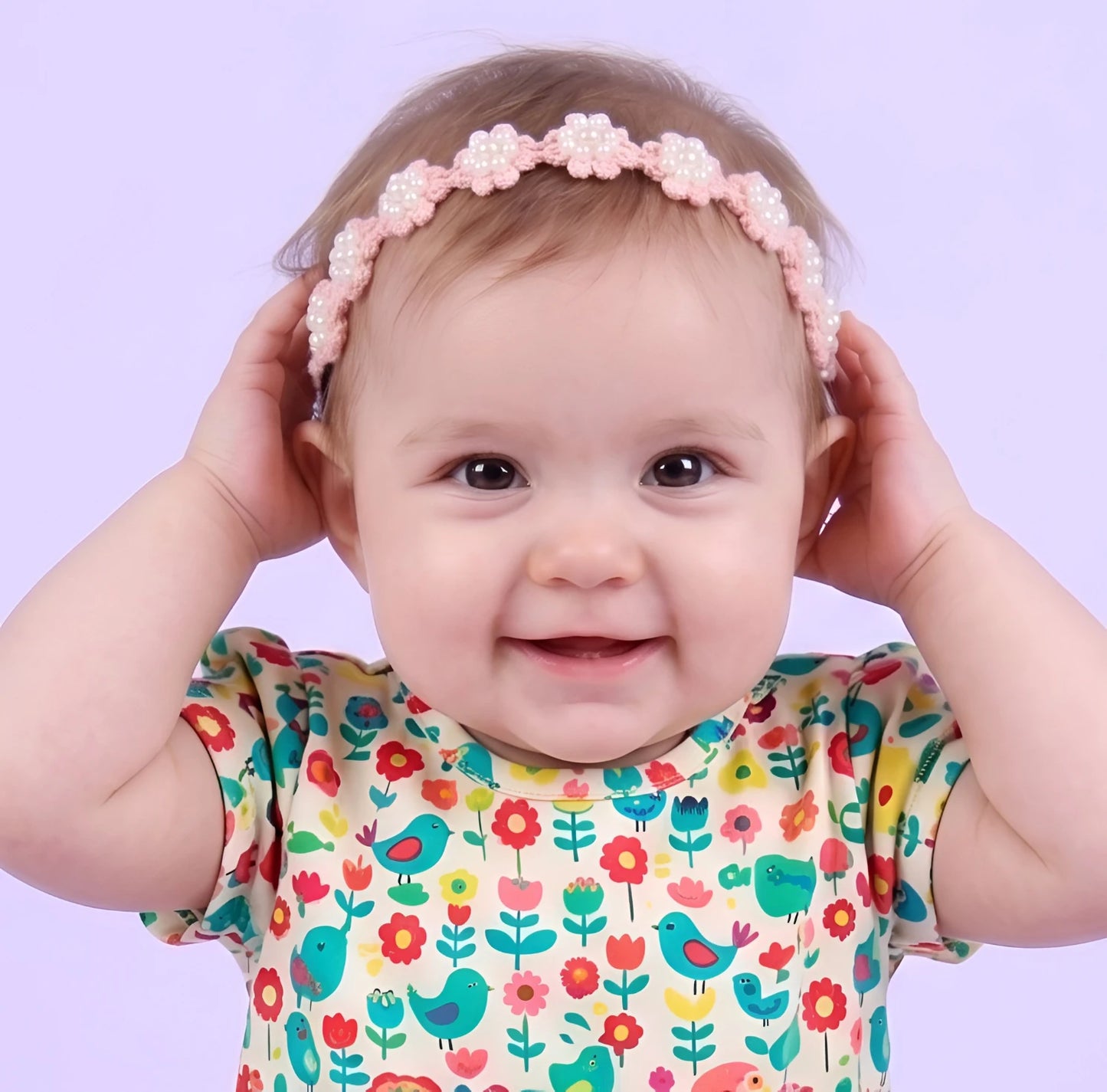 Choko White Floral Beaded Hair Band Pearl Blossom Peach with Cream and White Pearls for Baby Girls - Choko
