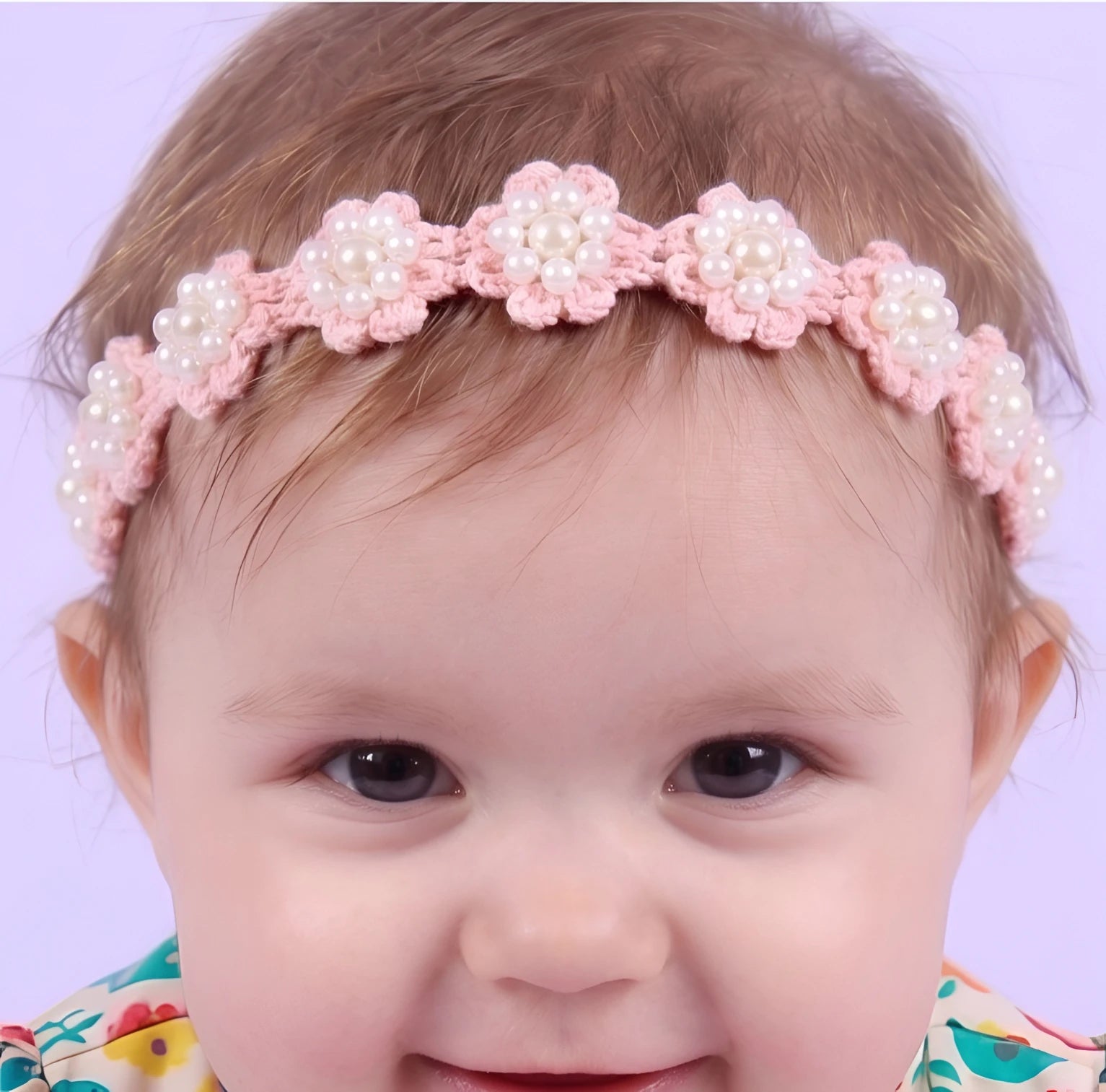 Choko White Floral Beaded Hair Band Pearl Blossom Peach with Cream and White Pearls for Baby Girls - Choko