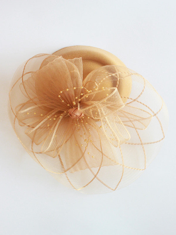 Choko Girls Alligator Clip with Tulle Flower & Bead Spray - Kids Accessory - Gold