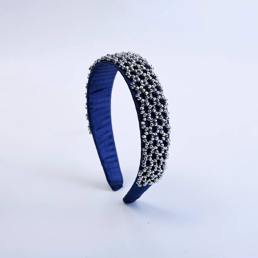 Choko Beaded Rhinestone Hairband for Girls - Navy Blue