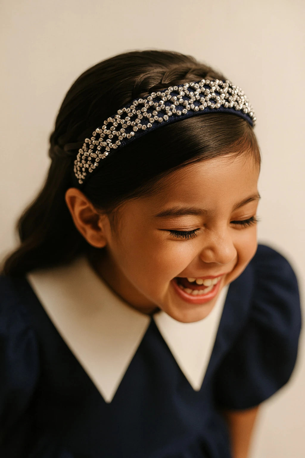 Choko Beaded Rhinestone Hairband for Girls - Navy Blue - Choko