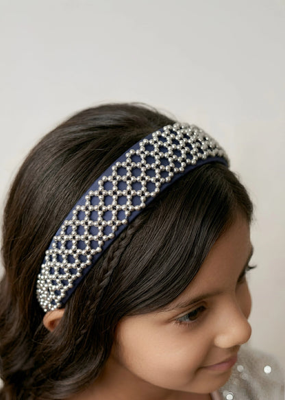 Choko Beaded Rhinestone Hairband for Girls - Navy Blue - Choko