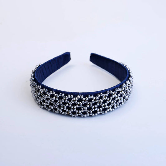 Choko Beaded Rhinestone Hairband for Girls - Navy Blue