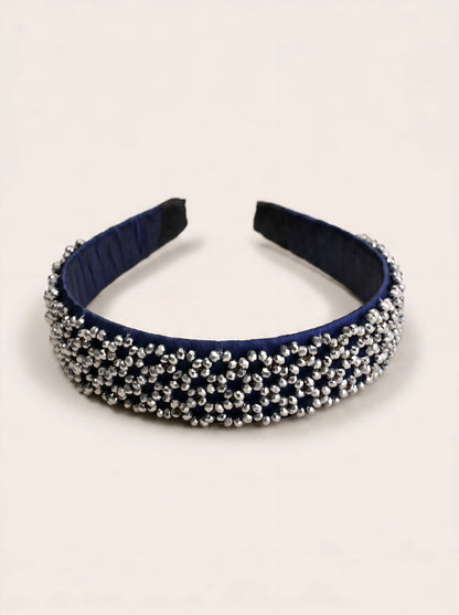 Choko Beaded Rhinestone Hairband for Girls - Navy Blue - Choko