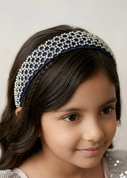 Choko Beaded Rhinestone Hairband for Girls - Navy Blue - Choko