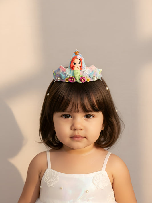 Choko Mermaid Hair Band for Girls - 1 Pc Glitter Crown Style Band with Doll & Starfish Accents - Blue, Multicolor, Pink