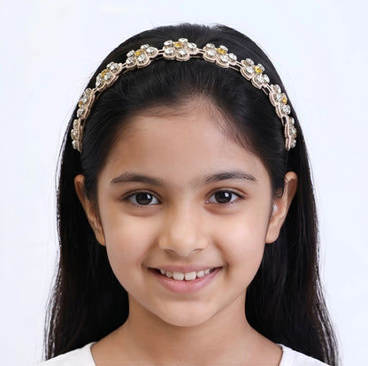 Choko Beaded Floral Rhinestone Hairband for Girls - Beige - Choko