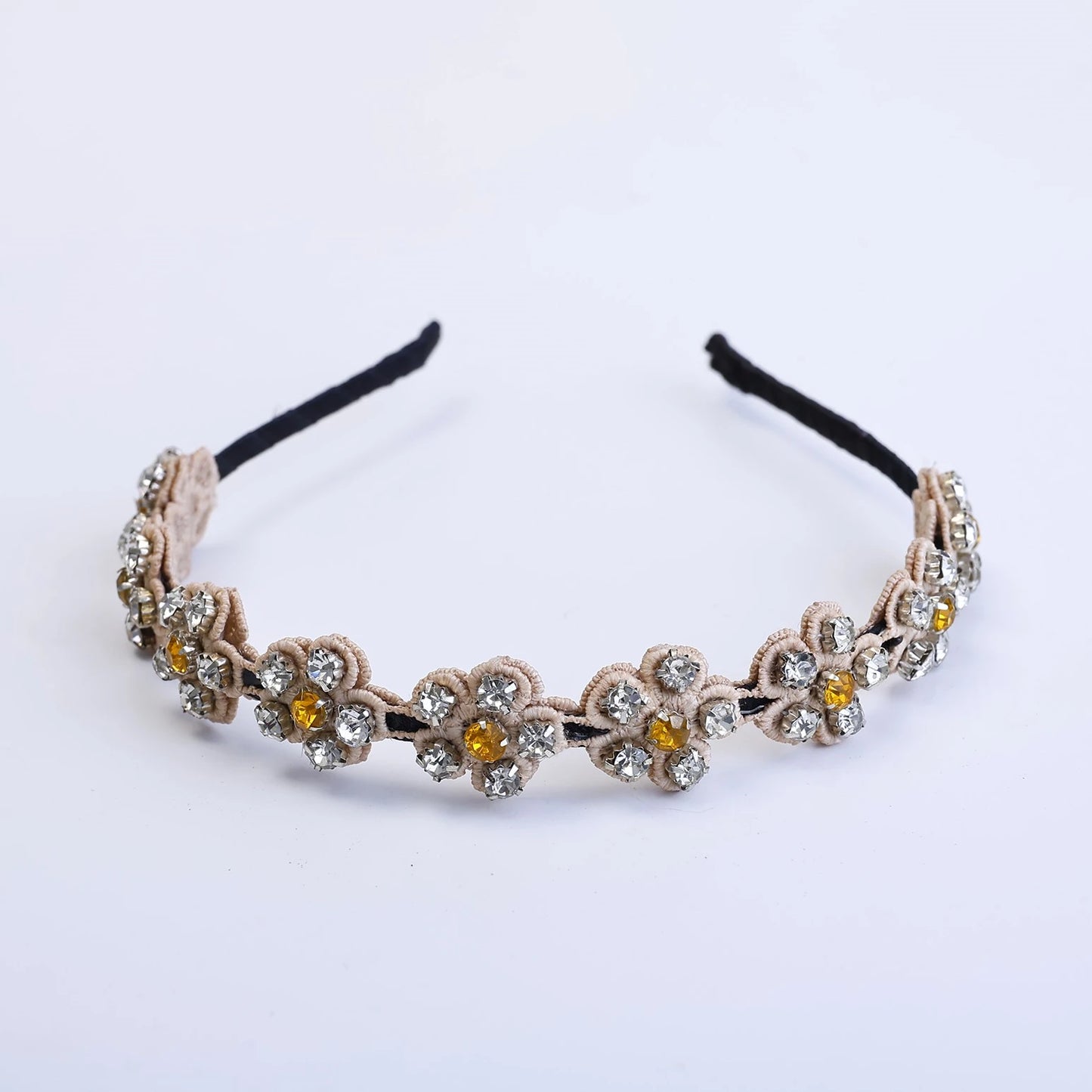 Choko Beaded Floral Rhinestone Hairband for Girls - Beige - Choko