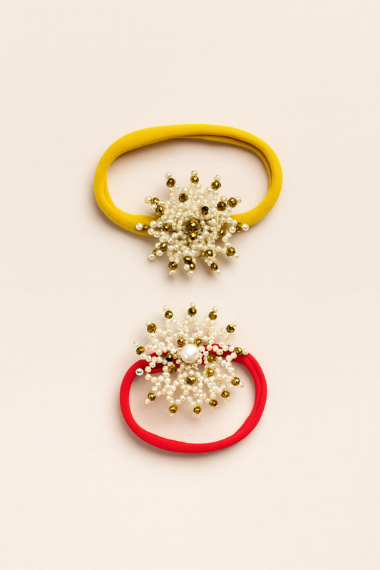 Choko Girls Multicolor Starburst Pearl Studded Unique Headband Pack Of 2 For Party Wear