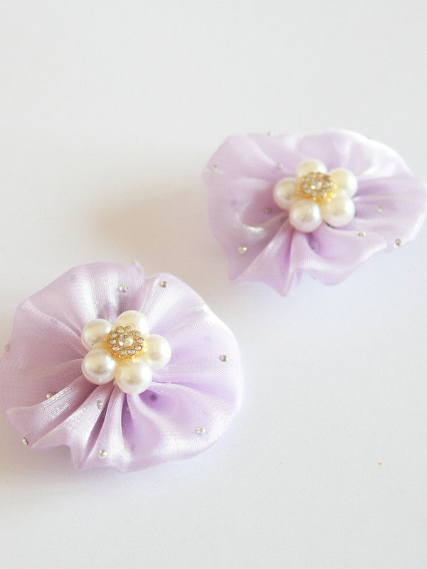 Choko Satin Flower Pearl Rhinestone Alligator Clip - Lavender Hair Accessory for Girls Kids