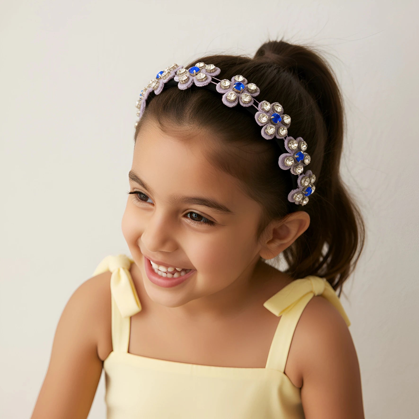 Choko Beaded Floral Rhinestone Hairband for Girls - Lavender - Choko