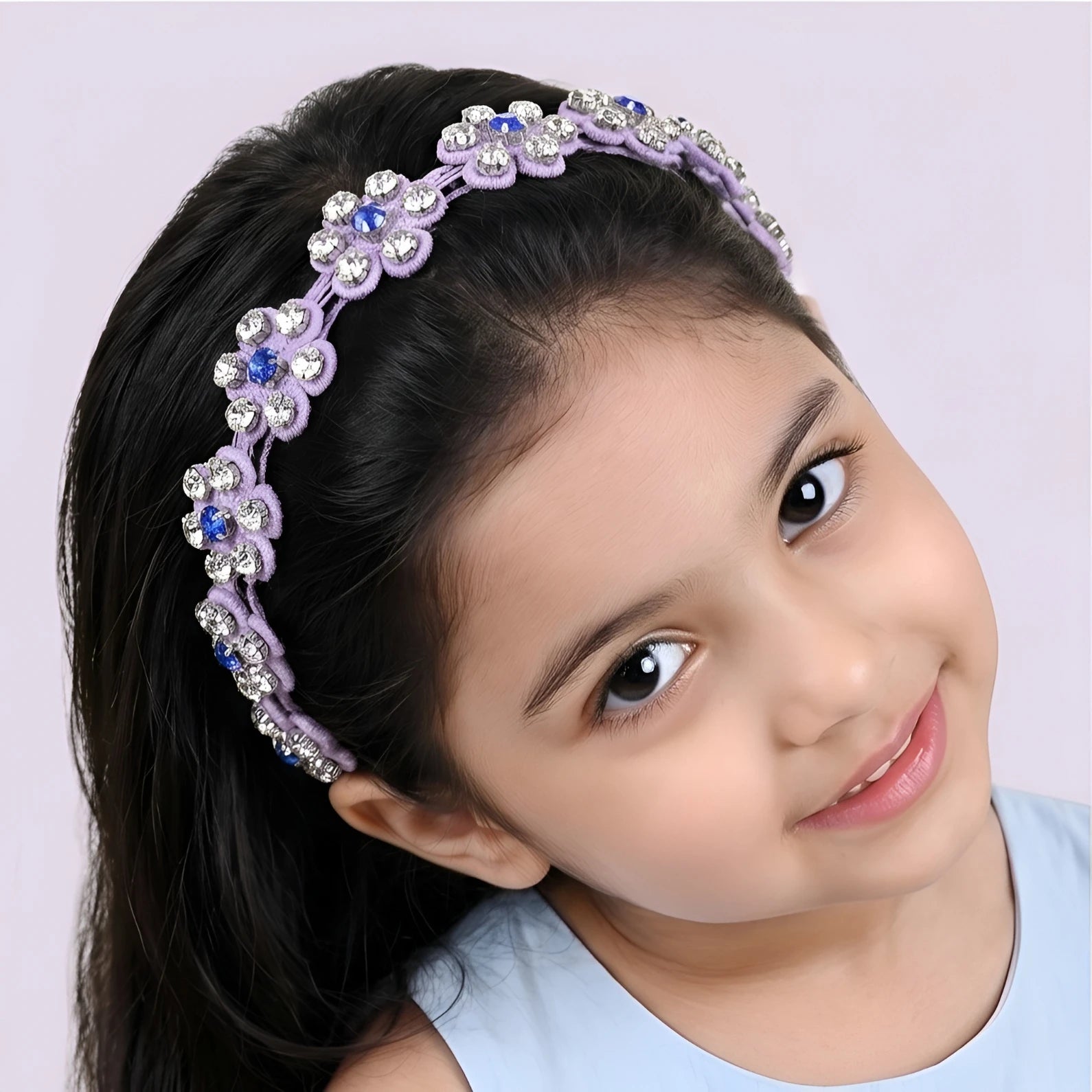 Choko Beaded Floral Rhinestone Hairband for Girls - Lavender - Choko