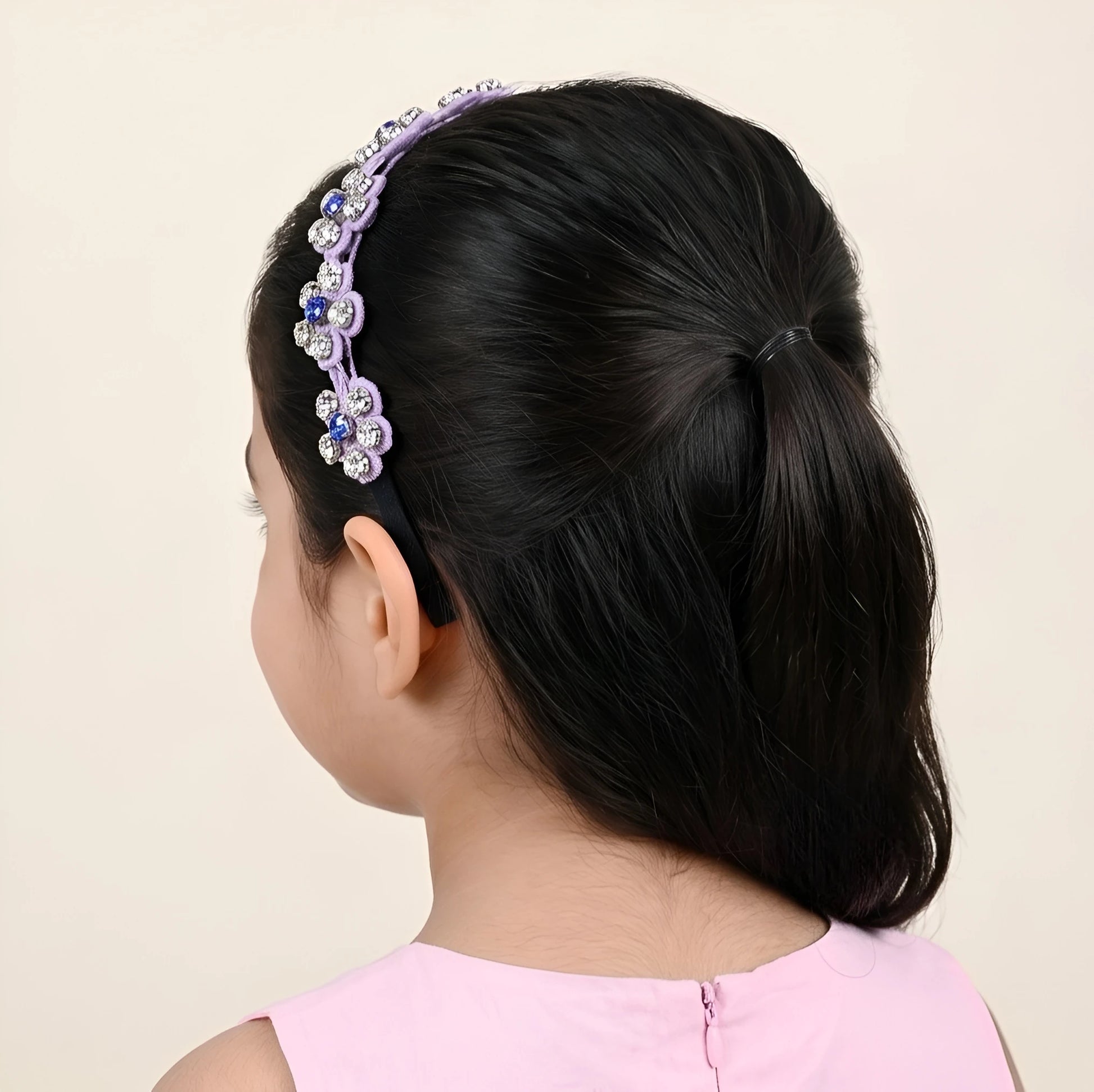 Choko Beaded Floral Rhinestone Hairband for Girls - Lavender - Choko