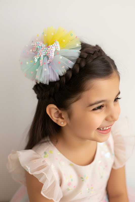 Choko Girls Multicolor Fascinator Hair Clip With Sequin Unicorn For Cute Casual Outings
