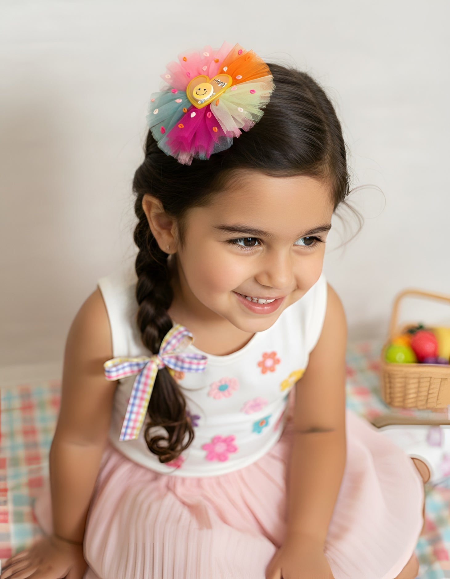 Choko Girls Multicolor Fascinator Hair Clip With Smiley Heart Accent For Daily Casual Wear