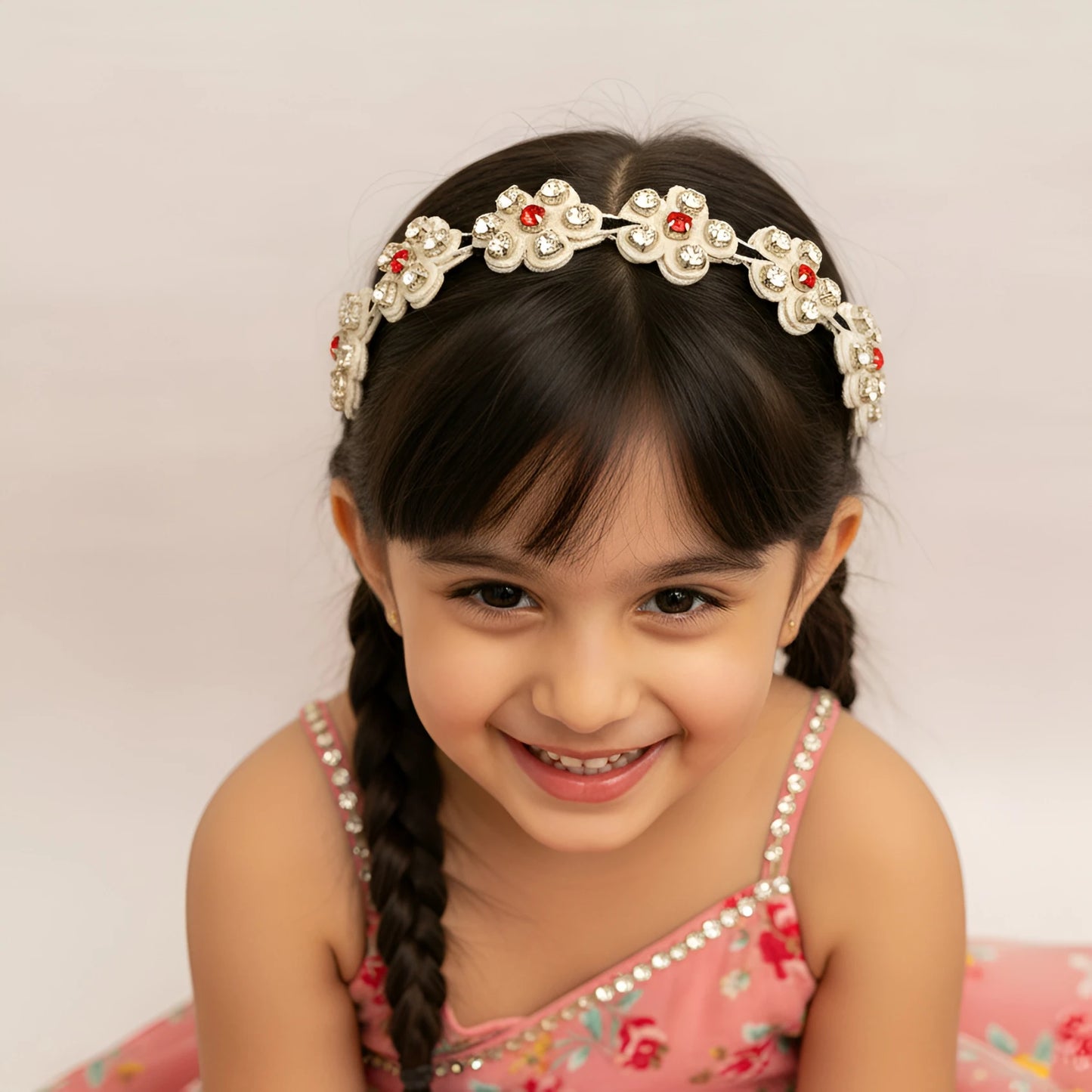 Choko Beaded Floral Rhinestone Hairband for Girls - White - Choko