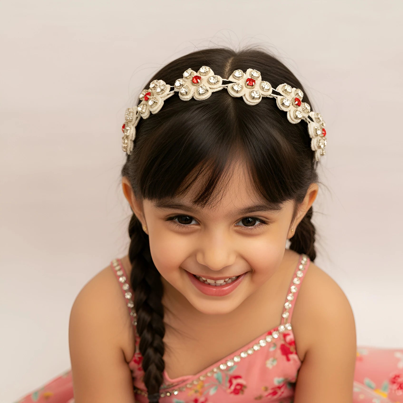 Choko Beaded Floral Rhinestone Hairband for Girls - White - Choko