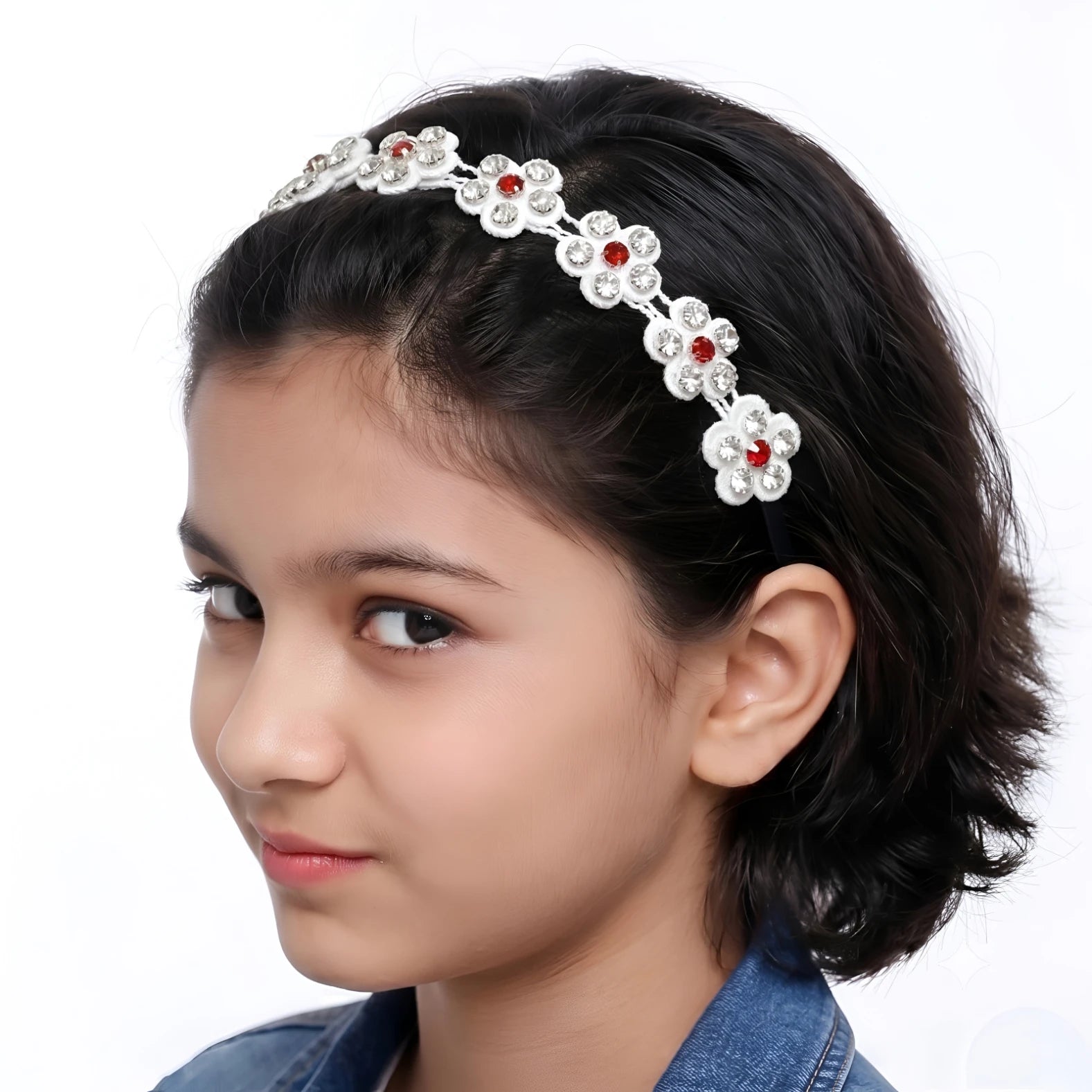 Choko Beaded Floral Rhinestone Hairband for Girls - White - Choko