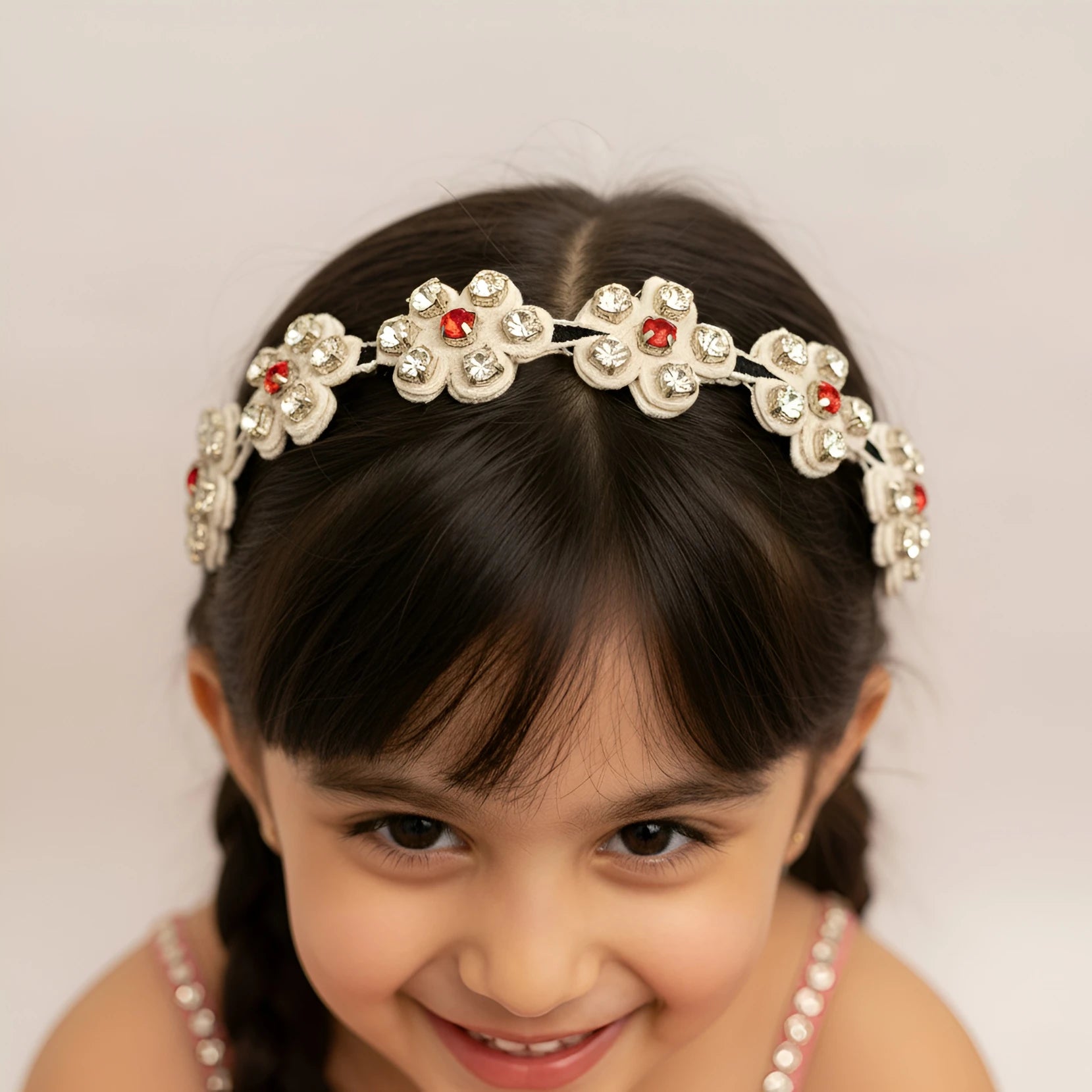 Choko Beaded Floral Rhinestone Hairband for Girls - White - Choko