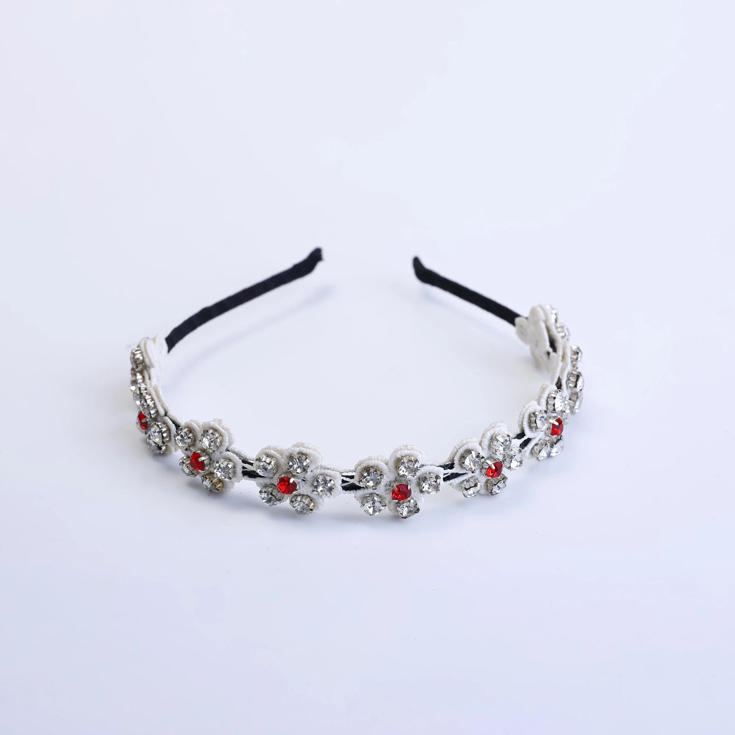 Choko Beaded Floral Rhinestone Hairband for Girls - White - Choko