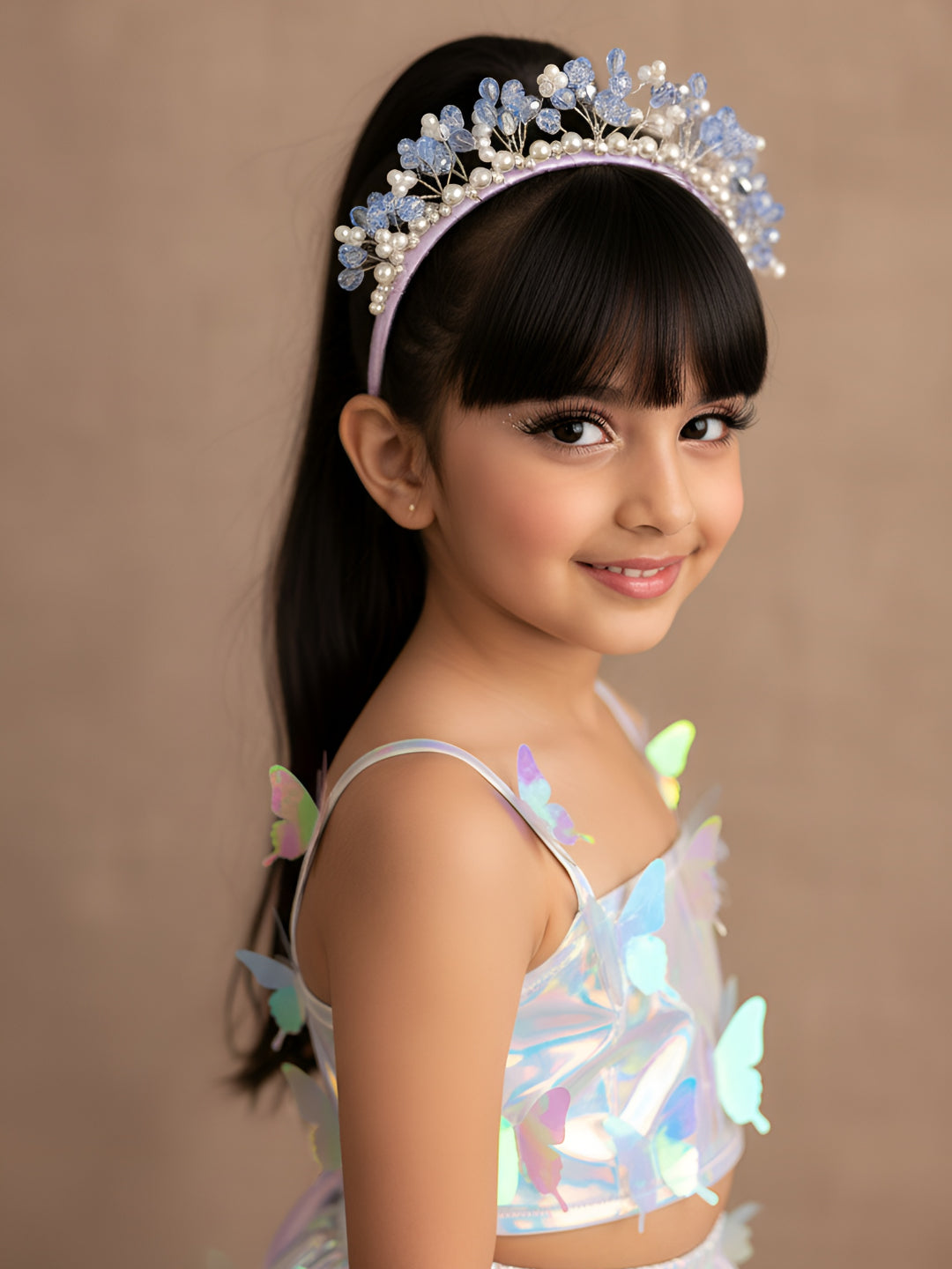 Choko pastel ribbon-tie crystal & pearl embellished statement hair band for girls accessories - Blue, Purple, Lavender