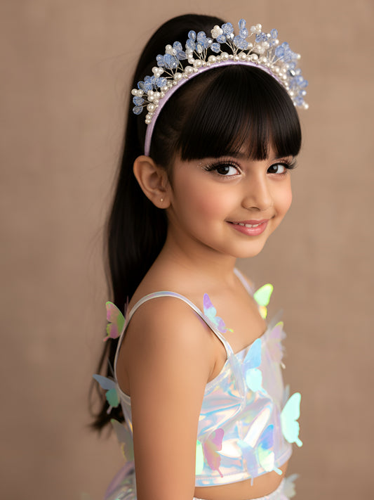 Choko pastel ribbon-tie crystal & pearl embellished statement hair band for girls accessories - Blue, Purple, Lavender