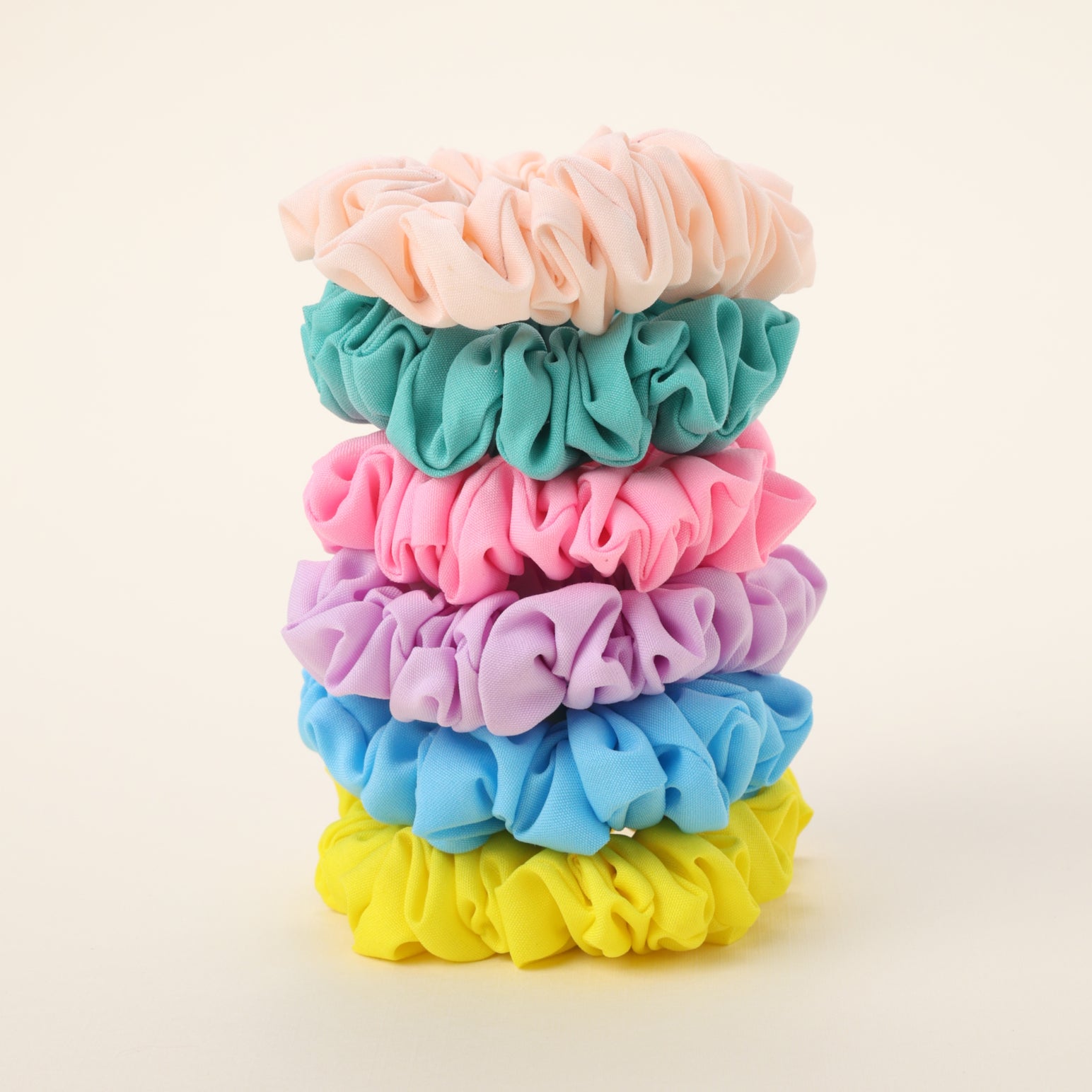 Choko Set of 6 Solid Color Scrunchies - Soft Fabric Hair Ties for Women & Girls in Trendy Pastel Shades - Pink, Yellow, Sea…