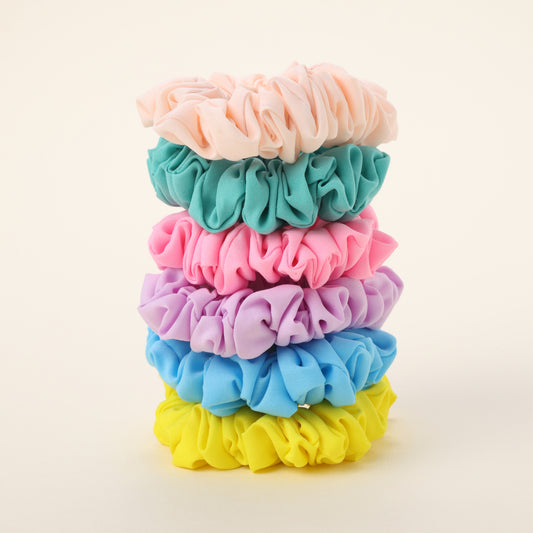 Choko Set of 6 Solid Color Scrunchies - Soft Fabric Hair Ties for Women & Girls in Trendy Pastel Shades - Pink, Yellow, Sea…