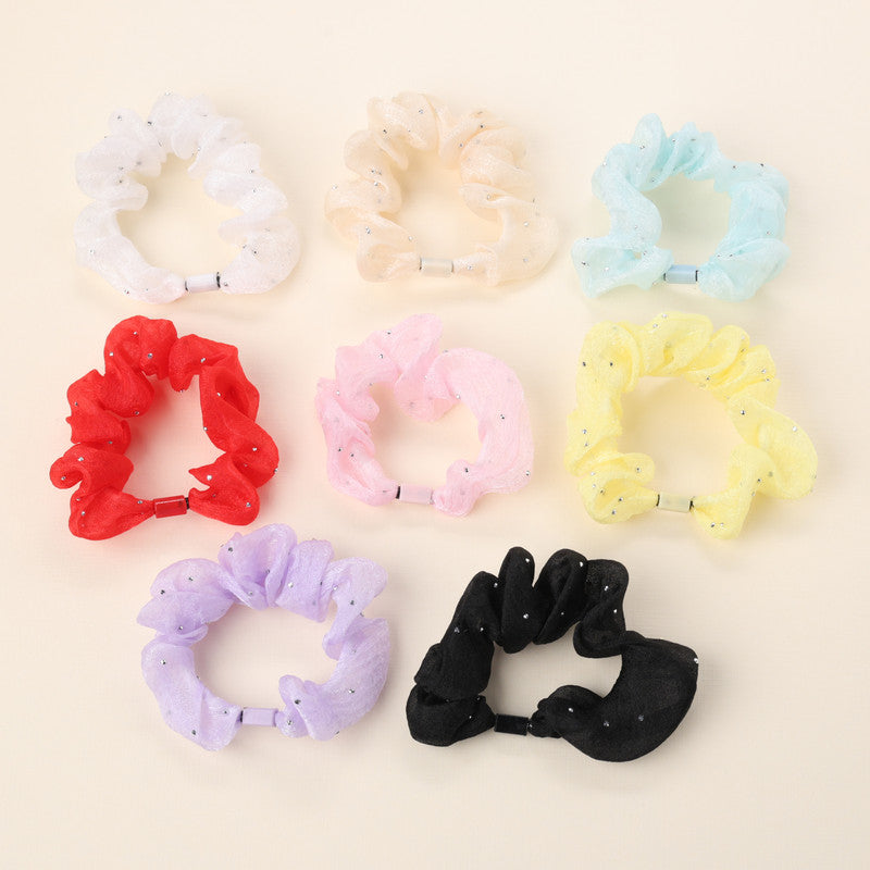 Choko 8 Pcs Lightweight Net Scrunchie Set with Sparkle Dot Detailing for Girls - Multicolor Set