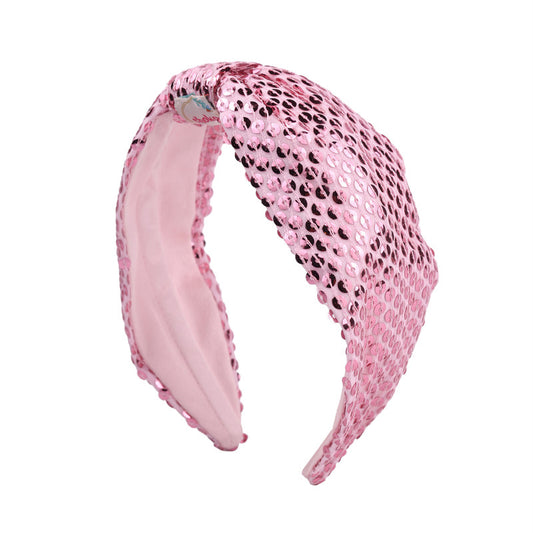 Choko Pink Sequin Fabric Padded Hair Band for Parties and Styling Fun for Girls