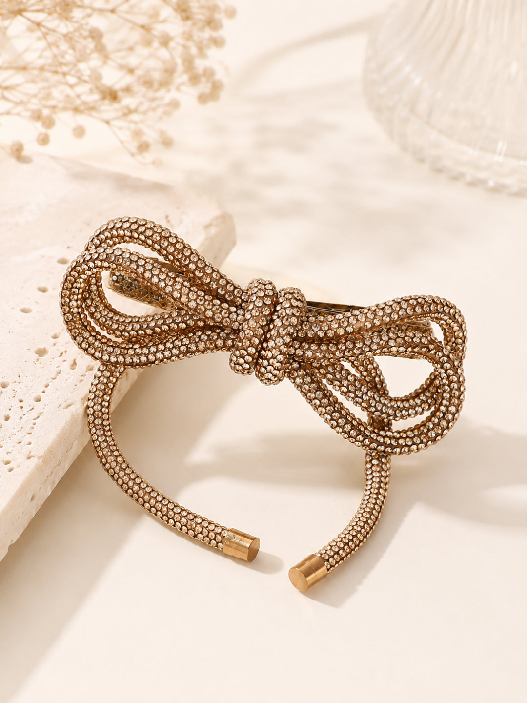 Choko Statement Barrette Hair Clip for Women - Gold Crystal Bow Design for Chic Evening Looks
