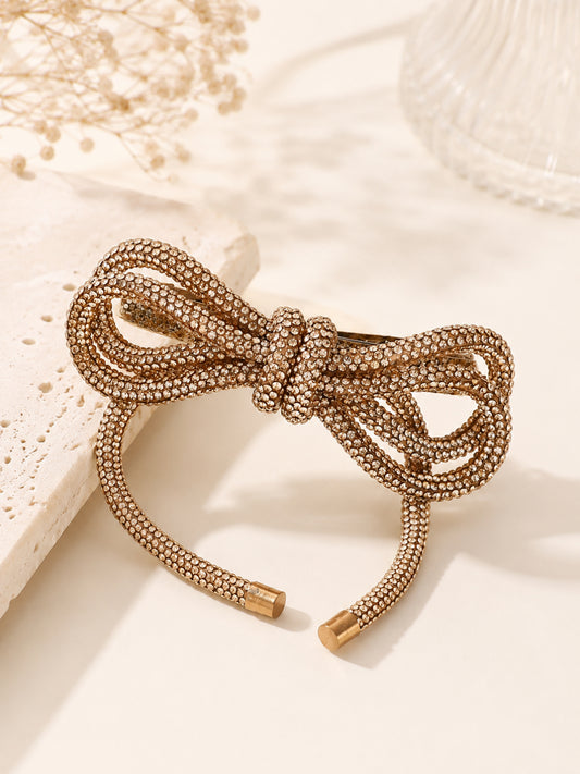 Choko Statement Barrette Hair Clip for Women - Gold Crystal Bow Design for Chic Evening Looks