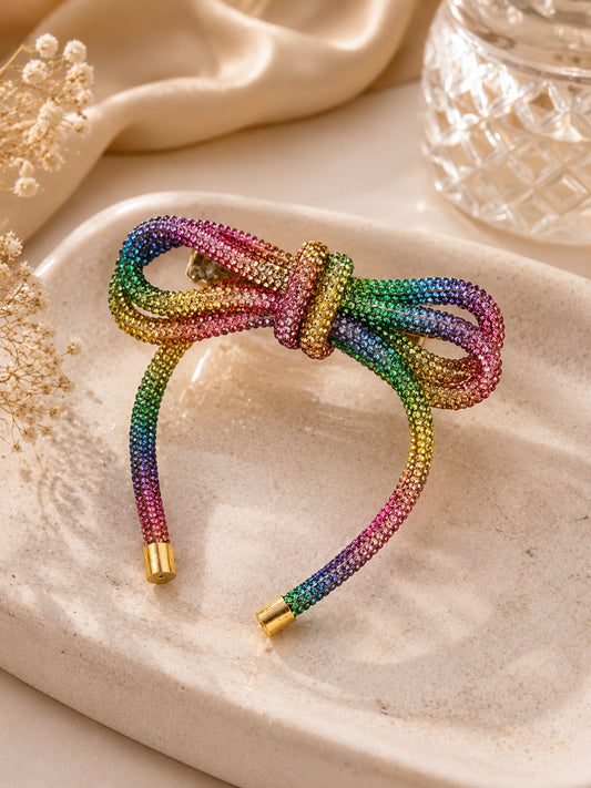 Choko Rainbow Barrette Hair Clip for Women - 1 Pc Crystal Bow Statement Clip for Bold Styling - Multicolor, Gold, Pink