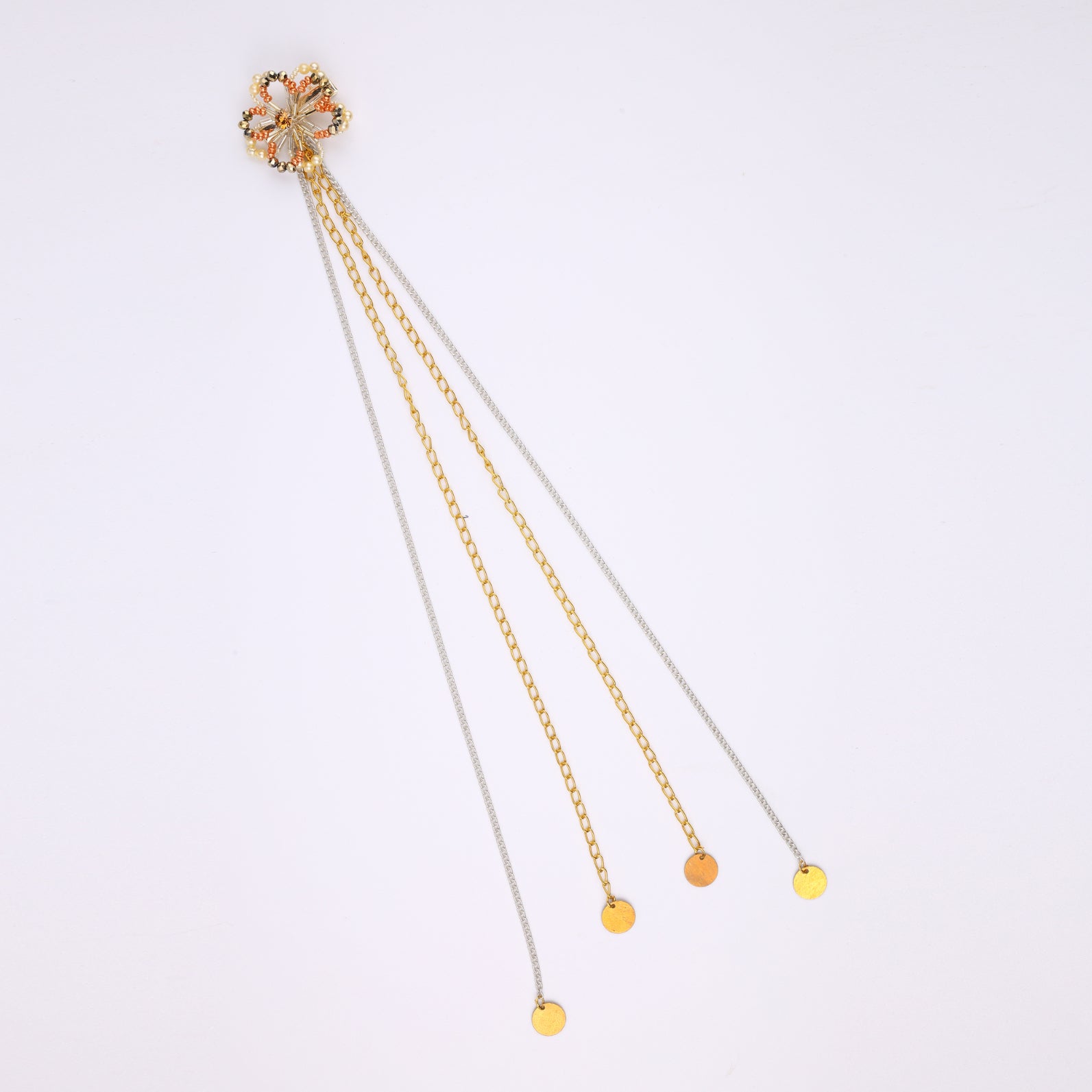 Choko Elegant Floral Hair Clip with Long Dual- Tone Chains - Stylish Hair Accessory for Women - Gold, Silver, Peach