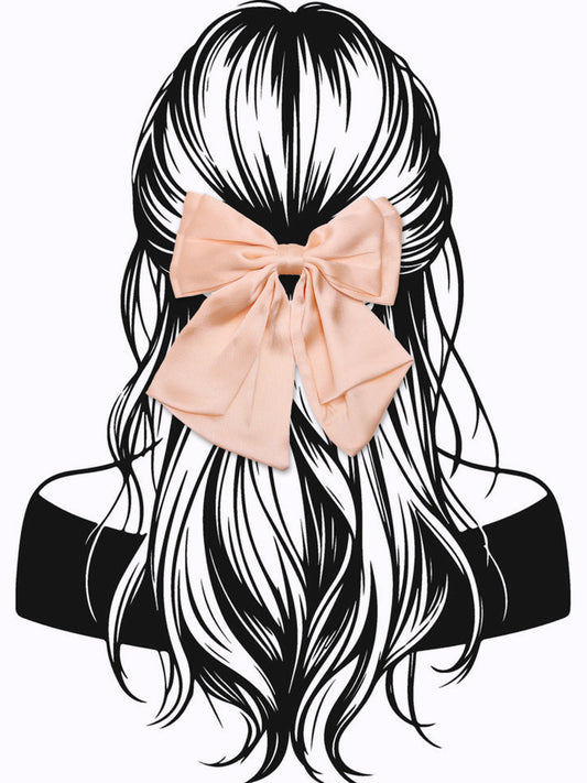 Choko Peach Satin Bow Hair Clip - Oversized Alligator Clip for Girls’ Parties & Daily Wear