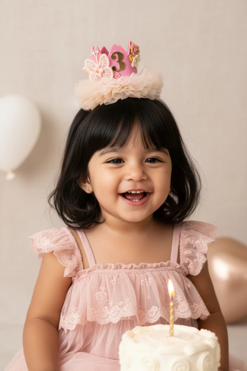 Girls 3rd Birthday Crown Hair Clip - Pink Glitter Princess Bow | Choko - Choko
