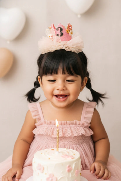 Girls 3rd Birthday Crown Hair Clip - Pink Glitter Princess Bow | Choko - Choko
