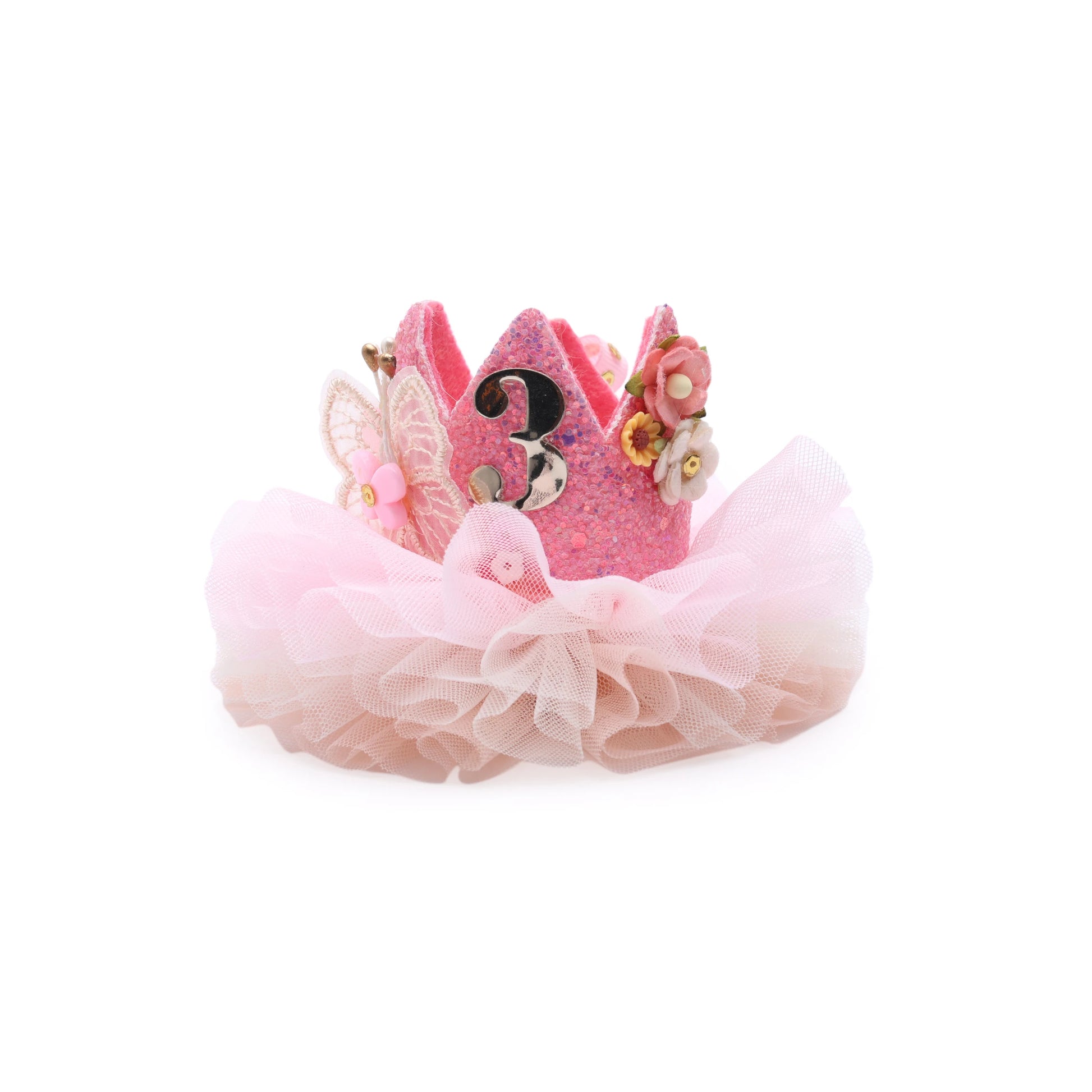 Girls 3rd Birthday Crown Hair Clip - Pink Glitter Princess Bow | Choko - Choko