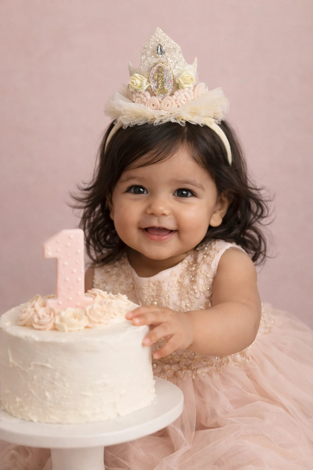 Baby Girl 1st Birthday Crown Hair Band - Cream Gold Floral | Choko - Choko