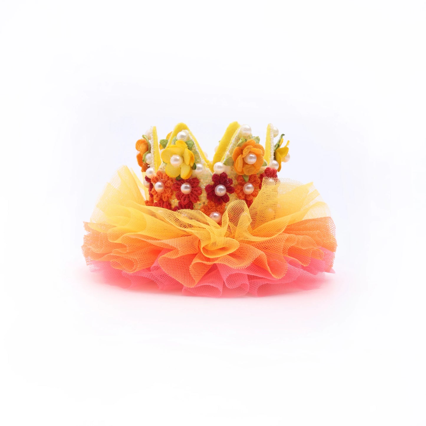 Baby Girl Birthday Floral Crown Hair Clip - Yellow Orange Pearl Bow | Choko - Choko
