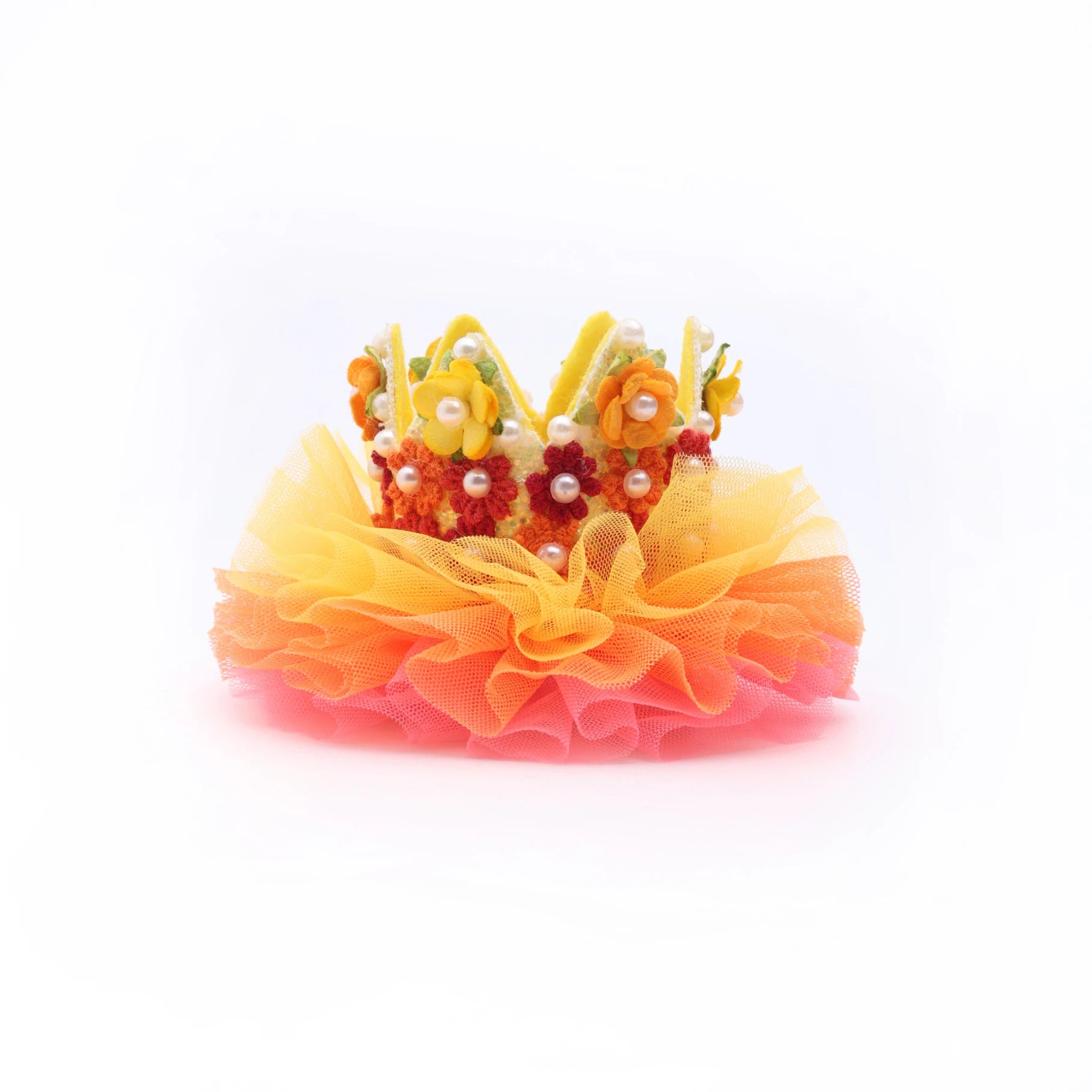 Baby Girl Birthday Floral Crown Hair Clip - Yellow Orange Pearl Bow | Choko - Choko