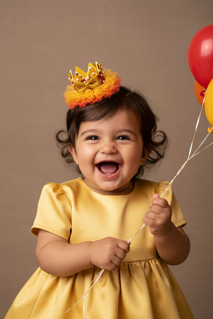 Baby Girl Birthday Floral Crown Hair Clip - Yellow Orange Pearl Bow | Choko - Choko