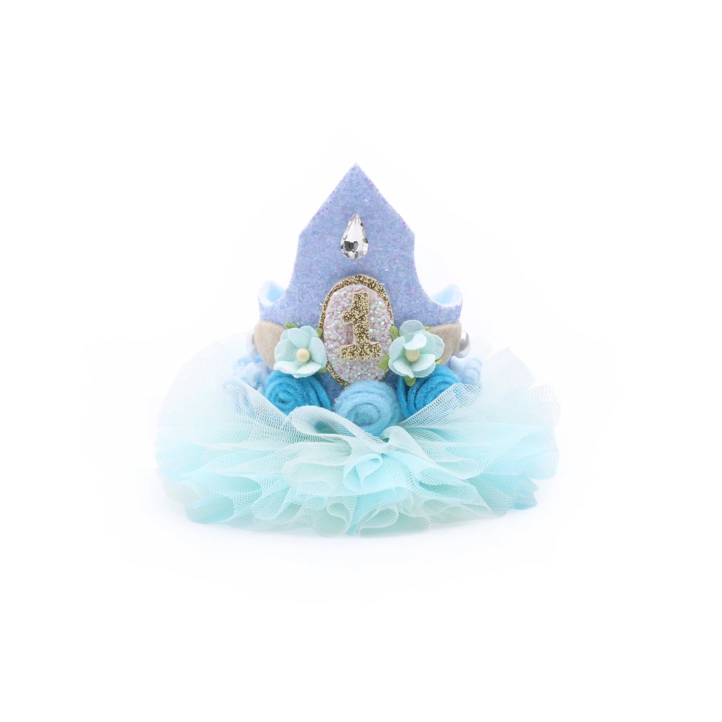 Baby Girl 1st Birthday Crown Hair Band - Blue Floral Tulle | Choko - Choko