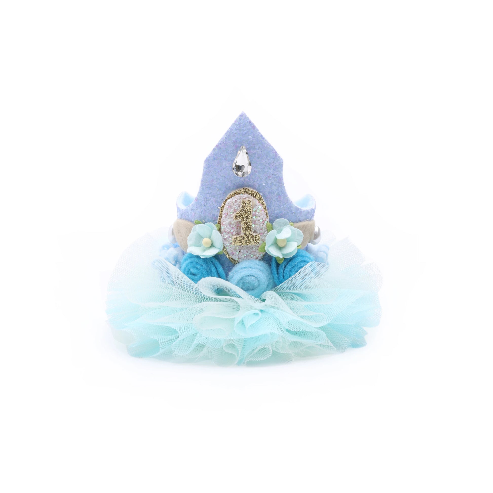 Baby Girl 1st Birthday Crown Hair Band - Blue Floral Tulle | Choko - Choko