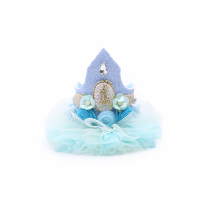 Baby Girl 1st Birthday Crown Hair Band - Blue Floral Tulle | Choko - Choko